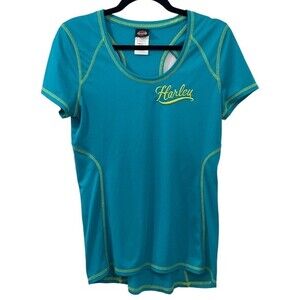 Harley Davidson Women's Fitted Shirt with Cutout Back Size MEDIUM Teal